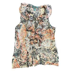 Ralph Lauren Womens metallic paisley ruffle tank blouse Size 14